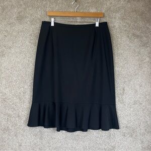 Talbots Skirt Womens 14W Black Wool Blend Ruffle Hem Lined Back Zip- 3955